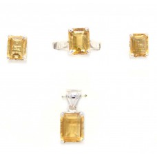Handmade Pendant Earring Ring Set 925 Sterling Silver Golden Topaz Stones A356